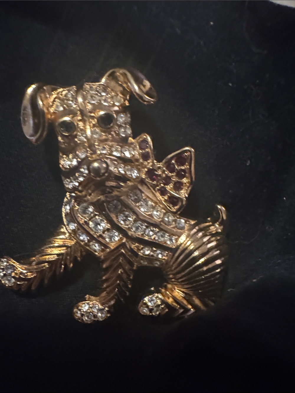 Kenneth Jay Lane Gold-Tone Dog Brooch with Clear Crystals and Pink Accents